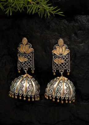 Lotuc Design Silver Tone Brass Jhumka - Indian Silk House Agencies