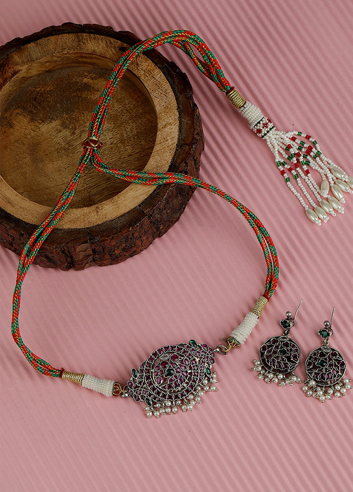 Multicolor Kundan Work Brass Necklace Set - Indian Silk House Agencies