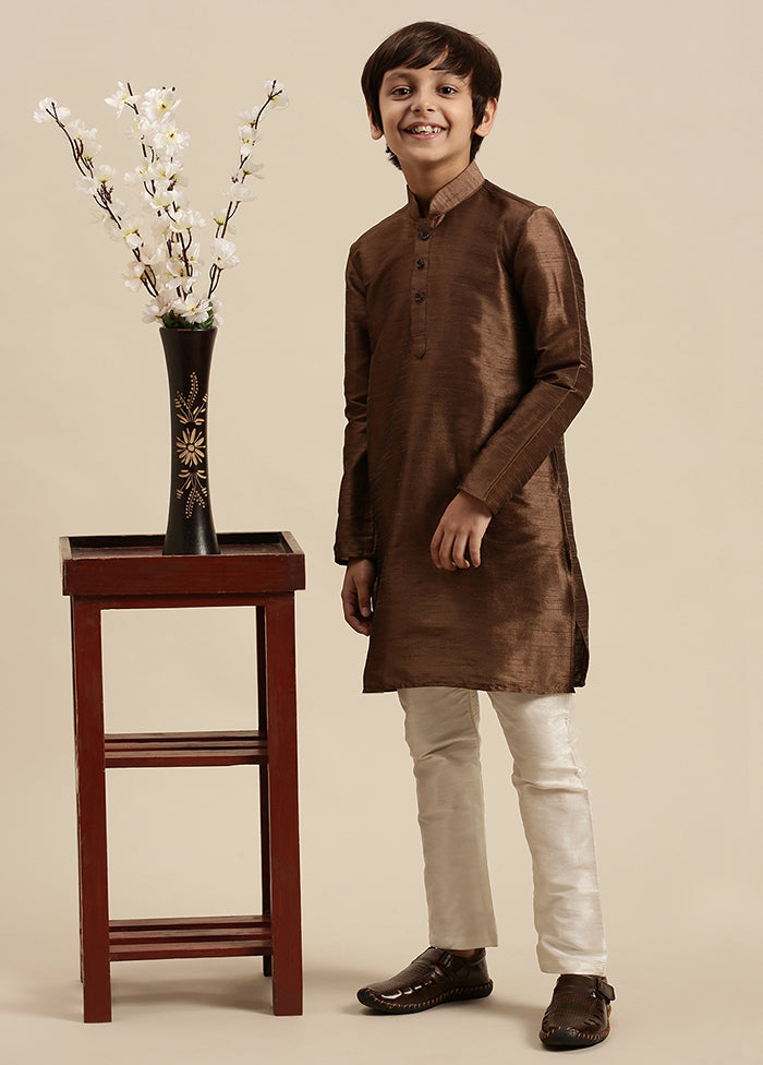 Brown Silk Solid Kurta - Indian Silk House Agencies