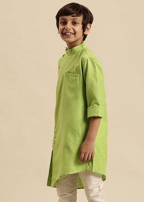 Green Cotton Solid Kurta - Indian Silk House Agencies