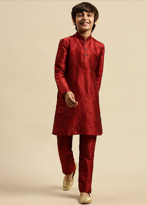 2 Pc Maroon Silk Solid Kurta And Pajama Set - Indian Silk House Agencies