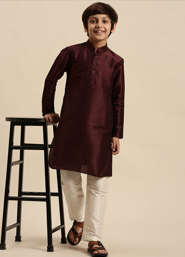 2 Pc Red Silk Solid Kurta And Pajama Set - Indian Silk House Agencies