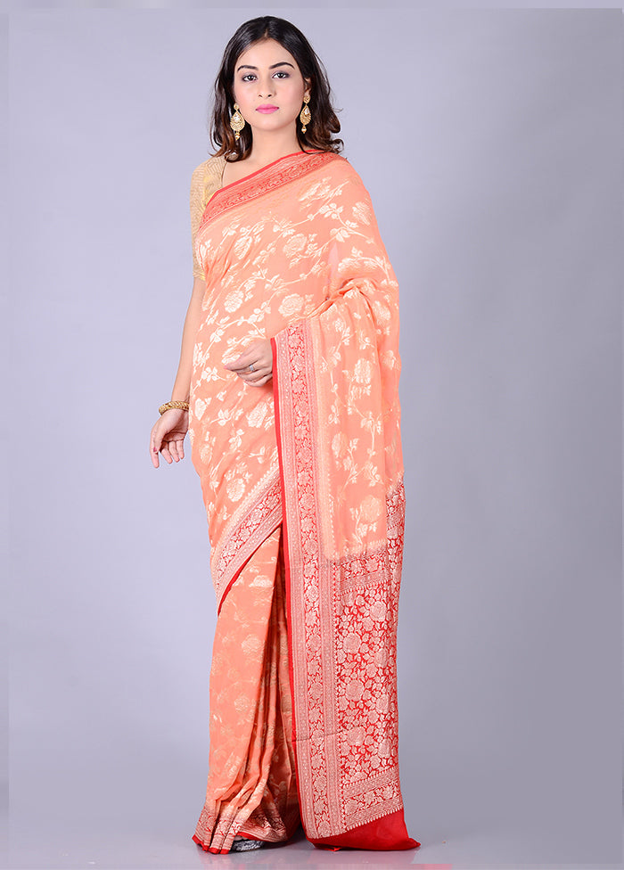 Peach Chiffon Pure Silk Saree With Blouse Piece - Indian Silk House Agencies
