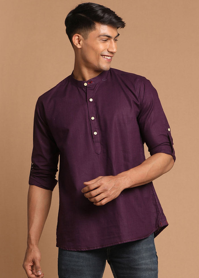 Purple Cotton Solid Short Kurta VDVAS30062587 - Indian Silk House Agencies