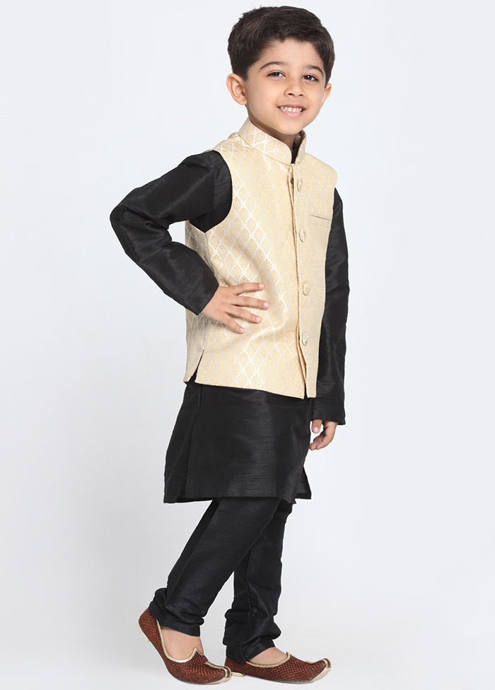 Beige Silk Kurta Pajama Set With Jacket - Indian Silk House Agencies