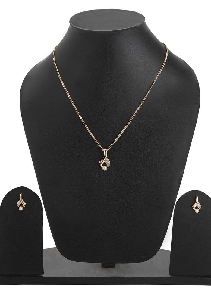 Estelle Rose Gold White Ad stone Pendant Set And Earrings For Girls And Women - Indian Silk House Agencies