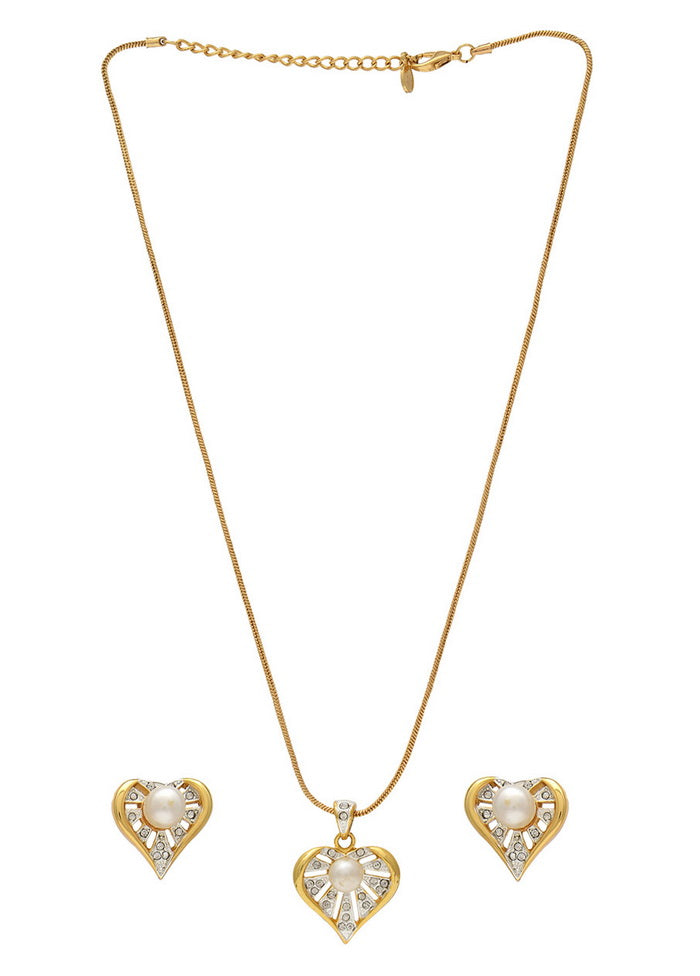 Estelle Stylish Gold and Silver plated Blissful Pearl Heart Necklace - Indian Silk House Agencies