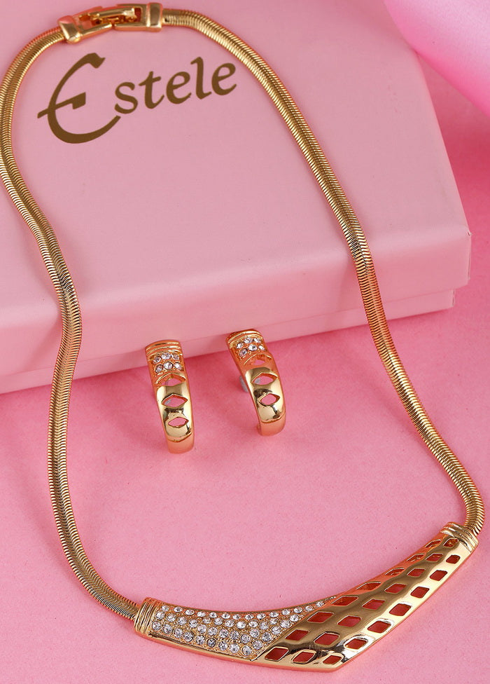 Estelle Gold Plated American Diamond Fashion Jewellery Necklace Set