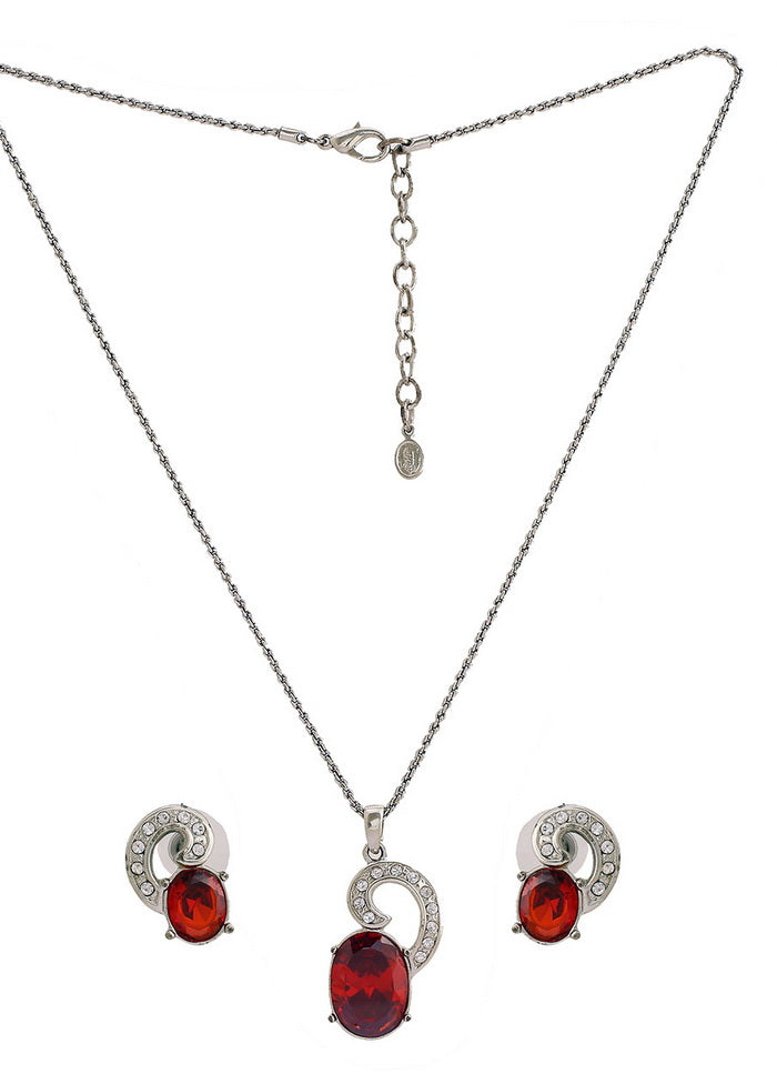 Estelle Modern Rhodium plated Captivating Swirl Ruby Necklace - Indian Silk House Agencies