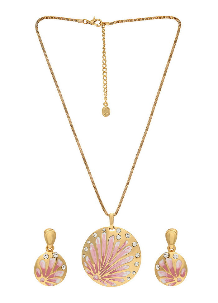 Estelle Stylish Gold plated Pink enamel Aster Necklace - Indian Silk House Agencies
