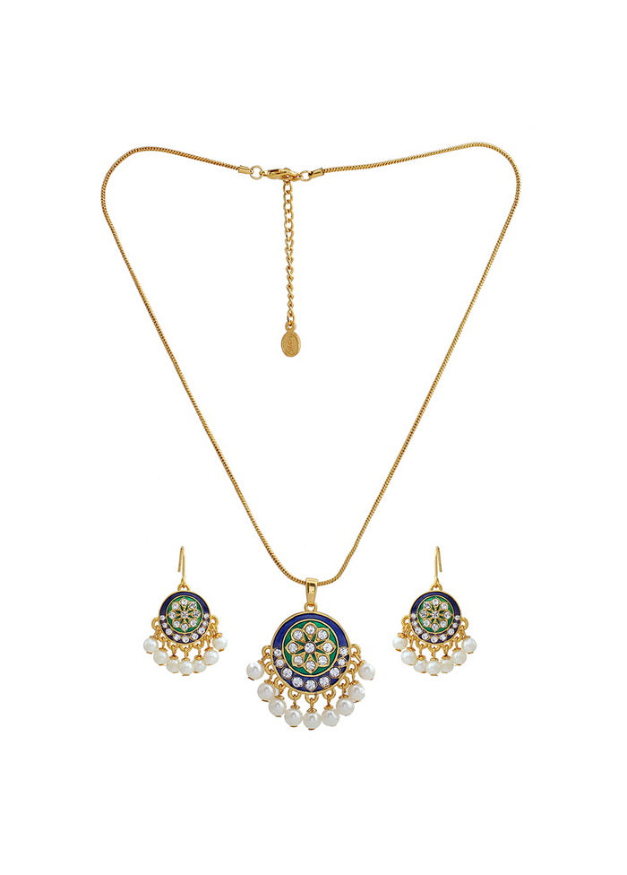 Estelle Traditional Gold plated Pachi Enamel crafted flower Necklace - Indian Silk House Agencies