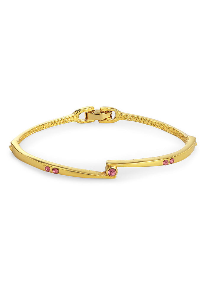 Estelle Gold Tone Plated Pink Stone Bangle Bracelet - Indian Silk House Agencies