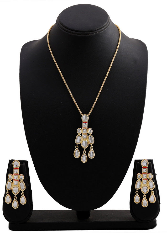 Estelle Fashion 24KT Gold Plated Kundan Traditional Pendant Jewellery Set with Earrings - Indian Silk House Agencies