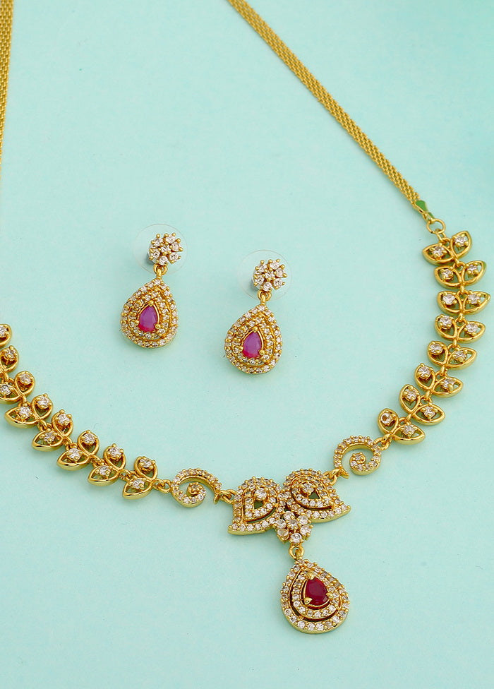 Estelle Traditional Gold plated Paisley crush Necklace with American diamond and cz ruby - Indian Silk House Agencies