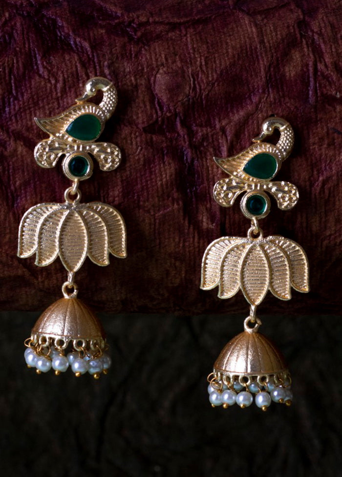 Matt Gold Finish Brass Pearl Bead Drop Jhumka Earring - Indian Silk House Agencies