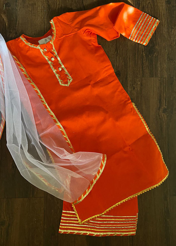 3 Pc Orange Cotton Suit Set - Indian Silk House Agencies