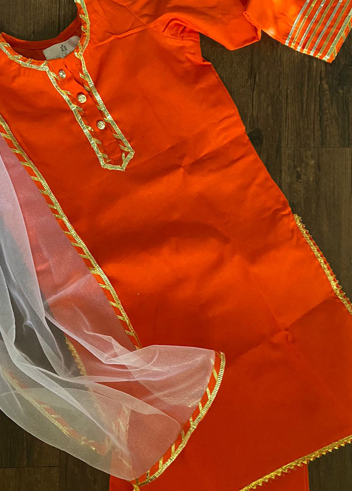 3 Pc Orange Cotton Suit Set - Indian Silk House Agencies