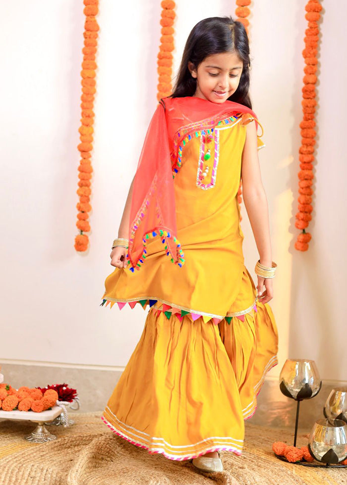 3 Pc Yellow Cotton Kurta Sharara Set - Indian Silk House Agencies