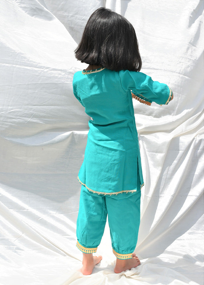 3 Pc Blue Cotton Kurta Pajama Set - Indian Silk House Agencies