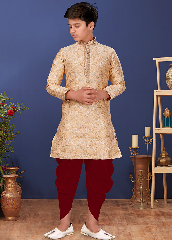 Beige Jacquard Silk Kurta Pajama Set - Indian Silk House Agencies