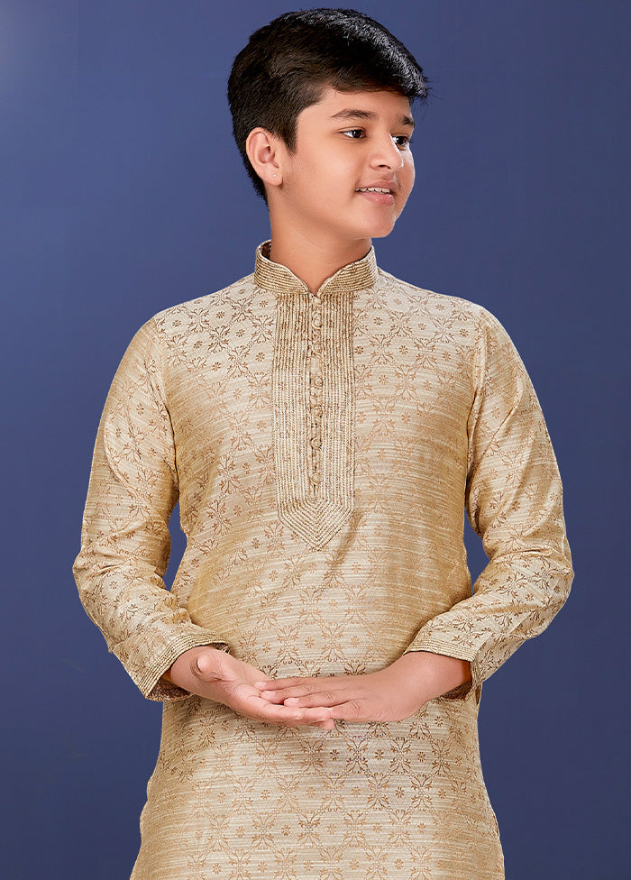 Beige Jacquard Silk Kurta Pajama Set - Indian Silk House Agencies