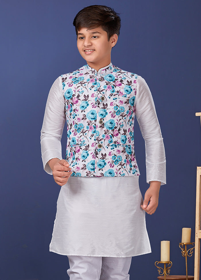 Off White Zari Woven Kurta Pajama With Jacket Set With Jacket - Indian Silk House Agencies