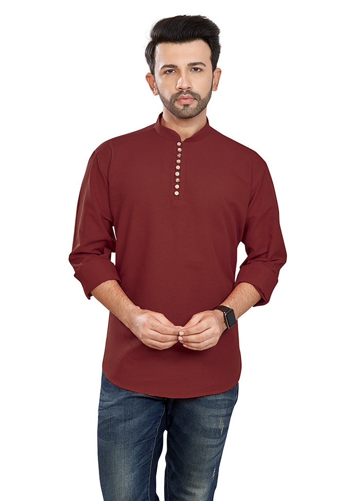 Red Solid Cotton Short Kurta VDAC69247 - Indian Silk House Agencies