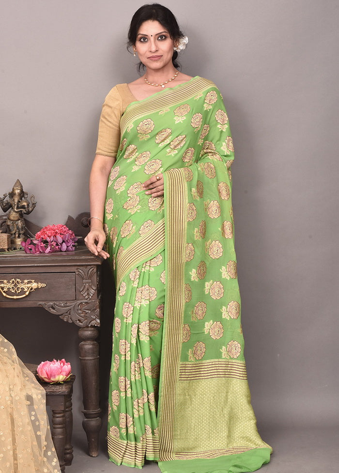 Green Pure Georgette Handloom Saree With Blouse - Indian Silk House Agencies