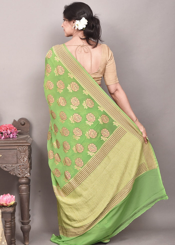 Green Pure Georgette Handloom Saree With Blouse - Indian Silk House Agencies
