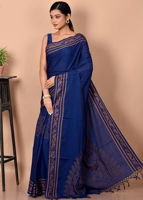 Biswa Bangla Presents Navy Blue Pure Cotton Saree Without Blouse Piece - Indian Silk House Agencies