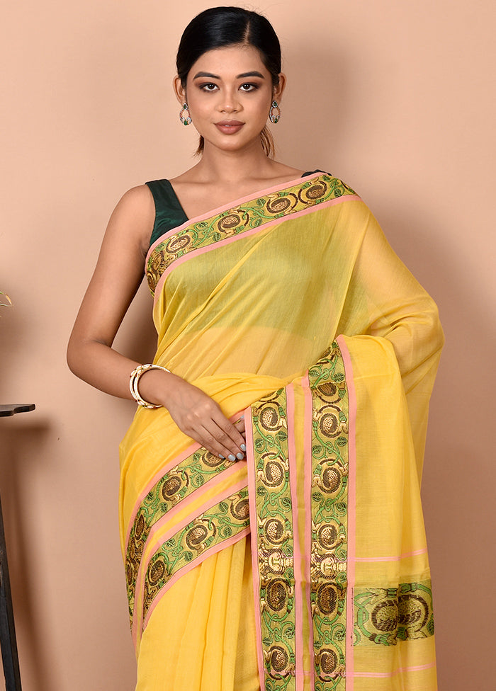 Biswa Bangla Presents Yellow Cotton Mercerised Saree With Blouse Piece - Indian Silk House Agencies