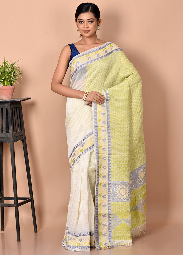 Biswa Bangla Presents Cream Pure Linen Silk Saree With Blouse Piece - Indian Silk House Agencies
