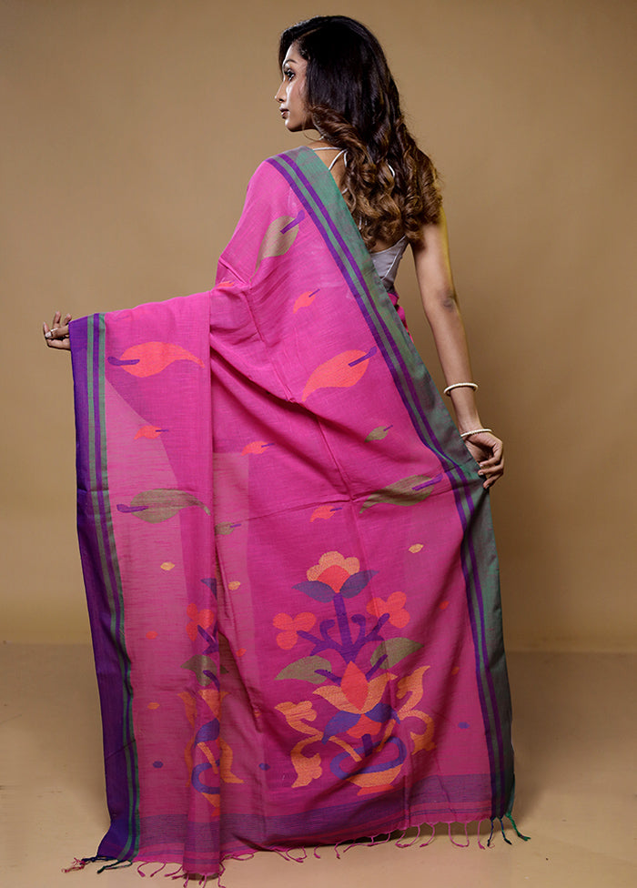 Pink Cotton Saree With Blouse Piece