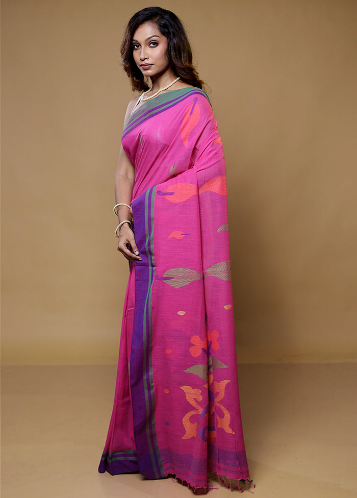 Pink Cotton Saree With Blouse Piece