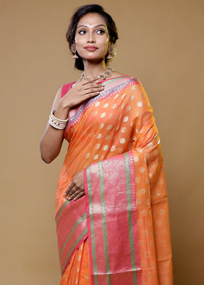 Orange Cotton Saree With Blouse Piece