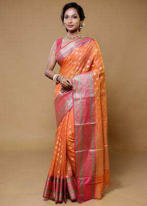 Orange Cotton Saree With Blouse Piece