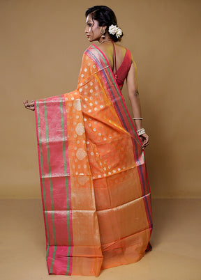 Orange Cotton Saree With Blouse Piece