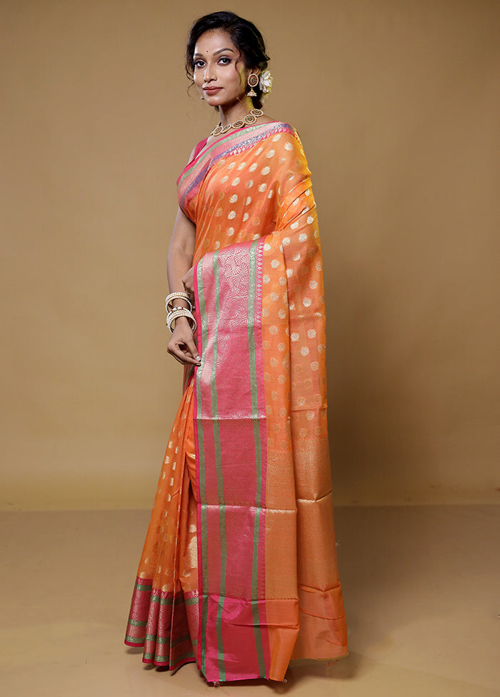 Orange Cotton Saree With Blouse Piece