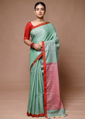 Green Matka Silk Saree With Blouse Piece