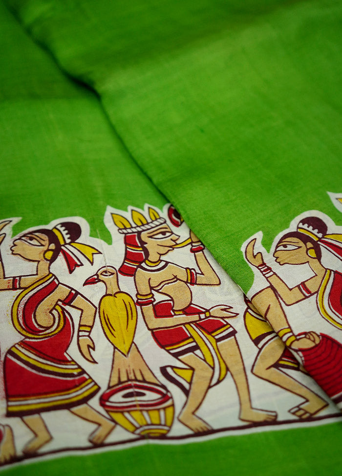 Green Printed Pure Silk Saree With Blouse Piece - Indian Silk House Agencies