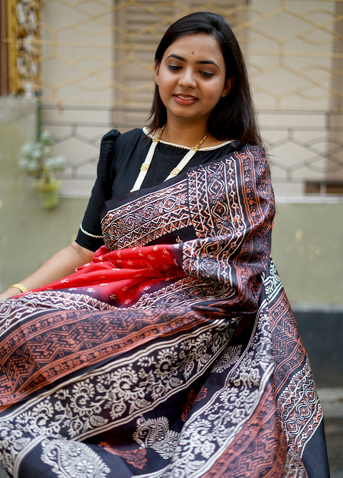 Pink Printed Pure Silk Saree With Blouse Piece - Indian Silk House Agencies