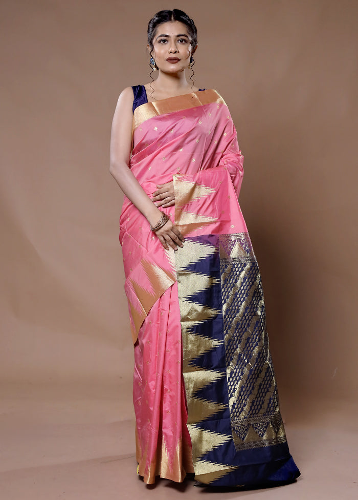 Pink Kanjivaram Silk Saree With Blouse Piece