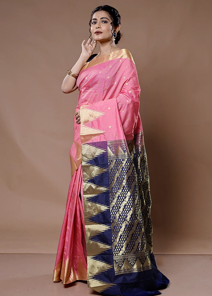 Pink Kanjivaram Silk Saree With Blouse Piece