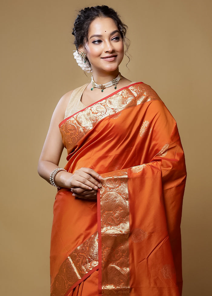 Rust Kanjivaram Silk Saree With Blouse Piece