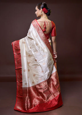 Cream Handloom Katan Pure Silk Saree With Blouse Piece