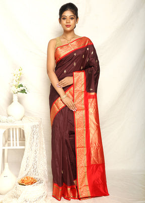 Wine Kanjivaram Pure Silk Handloom Saree With Blouse - Indian Silk House Agencies