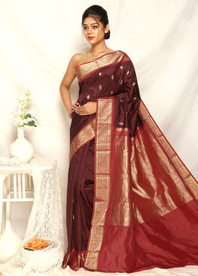 Wine Kanjivaram Pure Silk Handloom Saree With Blouse - Indian Silk House Agencies