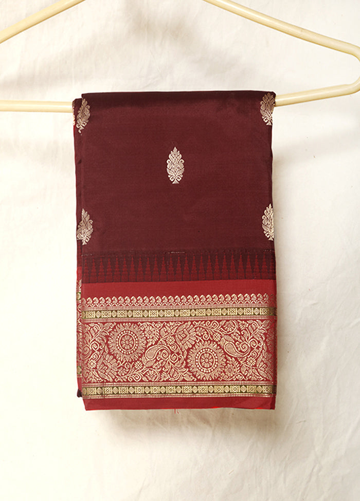 Wine Kanjivaram Pure Silk Handloom Saree With Blouse - Indian Silk House Agencies