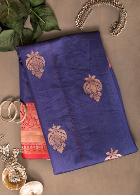 Blue Pure Tussar Banarasi Work Saree With Blouse - Indian Silk House Agencies