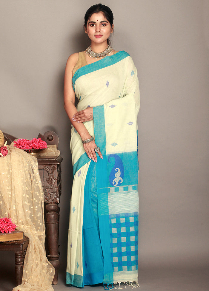 Cream Cotton Woven Saree With Blouse - Indian Silk House Agencies